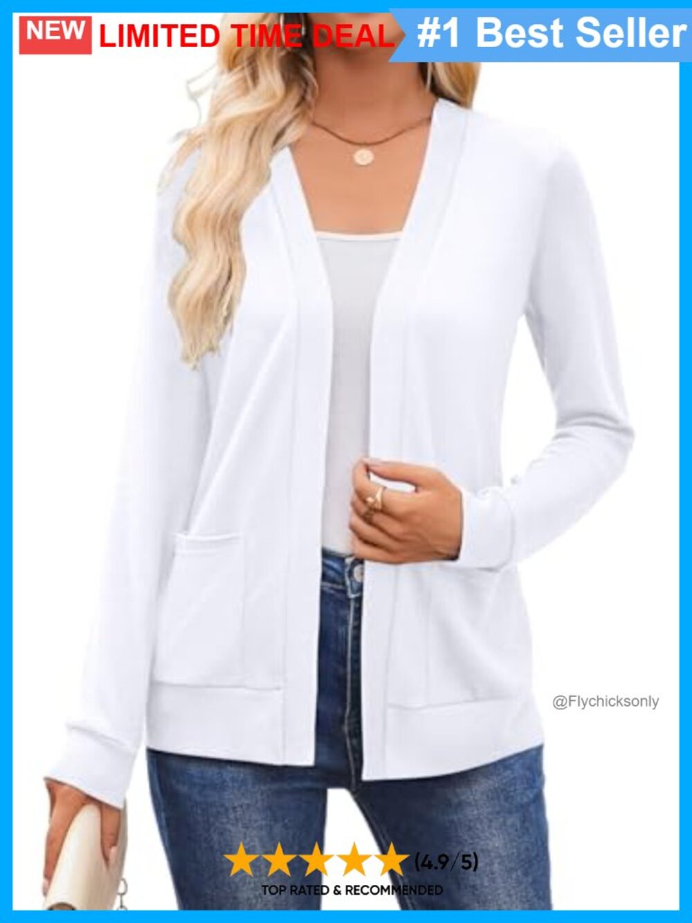 Lightweight Open Front Knit Cardigan with Pockets Long Sleeve V-Neck Sweater